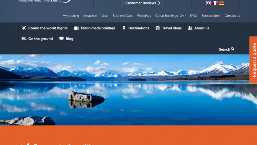 Page d’accueil du site de l’agence Travel Nation, spécialiste des billets tour du monde