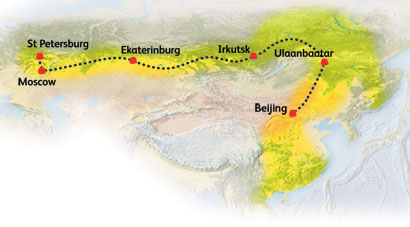 Carte de notre itinéraire en Transsibérien de Saint-Pétersbourg à Pékin