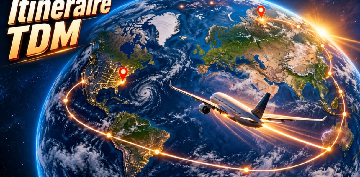 Globe terrestre et avion traçant l’itinéraire de notre tour du monde