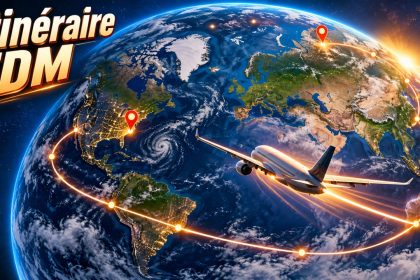 Globe terrestre et avion traçant l’itinéraire de notre tour du monde