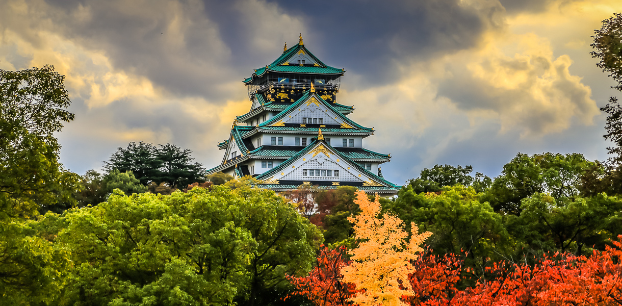 Le château d’Osaka entouré des arbres d’automne