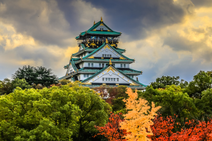 Le château d’Osaka entouré des arbres d’automne
