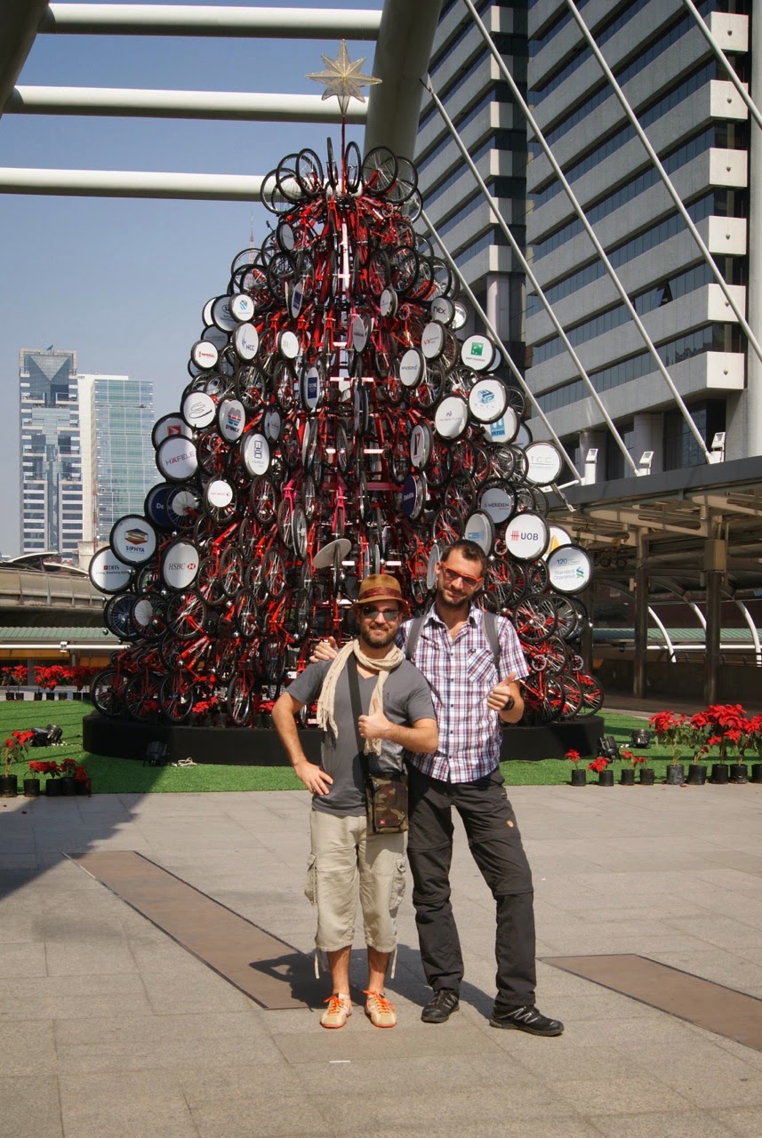 Photo souvenir au pied du sapin en vélos