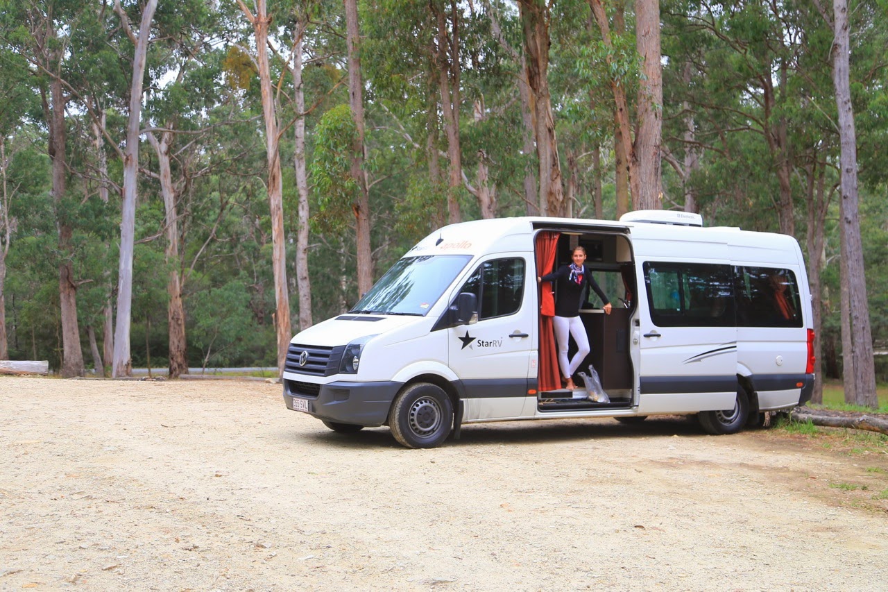 Notre campervan garé dans la forêt d’East Boyd