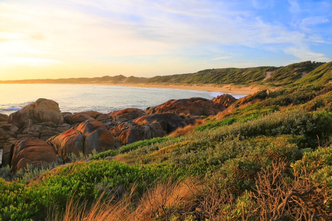 Côte rocheuse au coucher du soleil