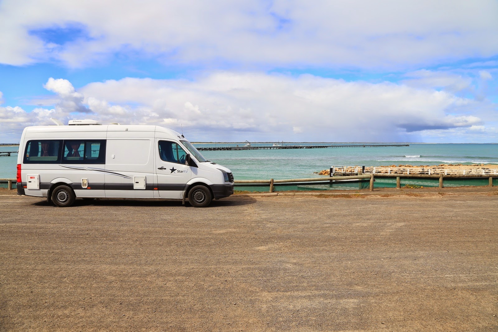 Notre campervan face à la mer à Beachport