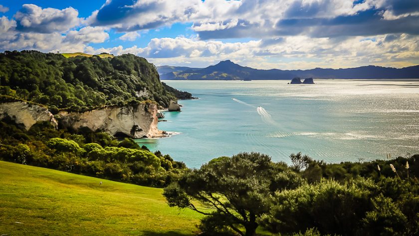 Baie de la péninsule de Coromandel vue des collines