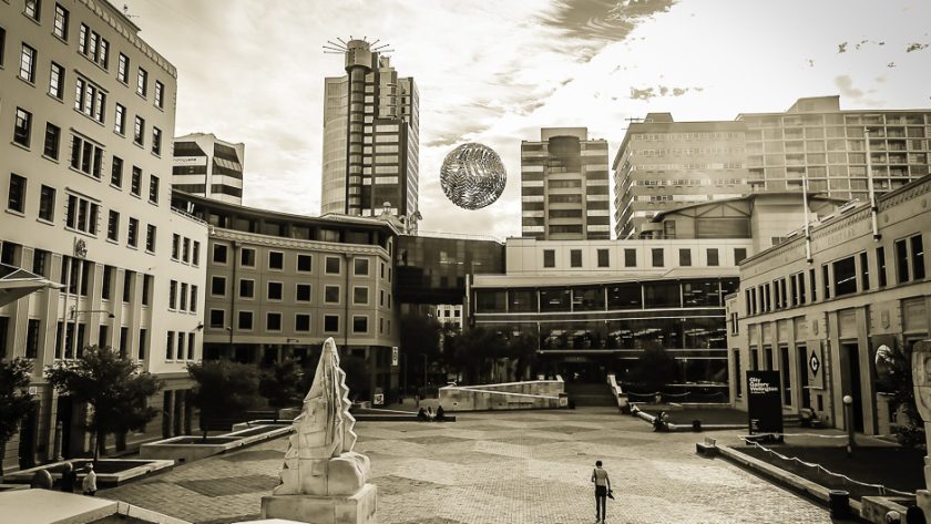 Civic Square de Wellington en noir et blanc