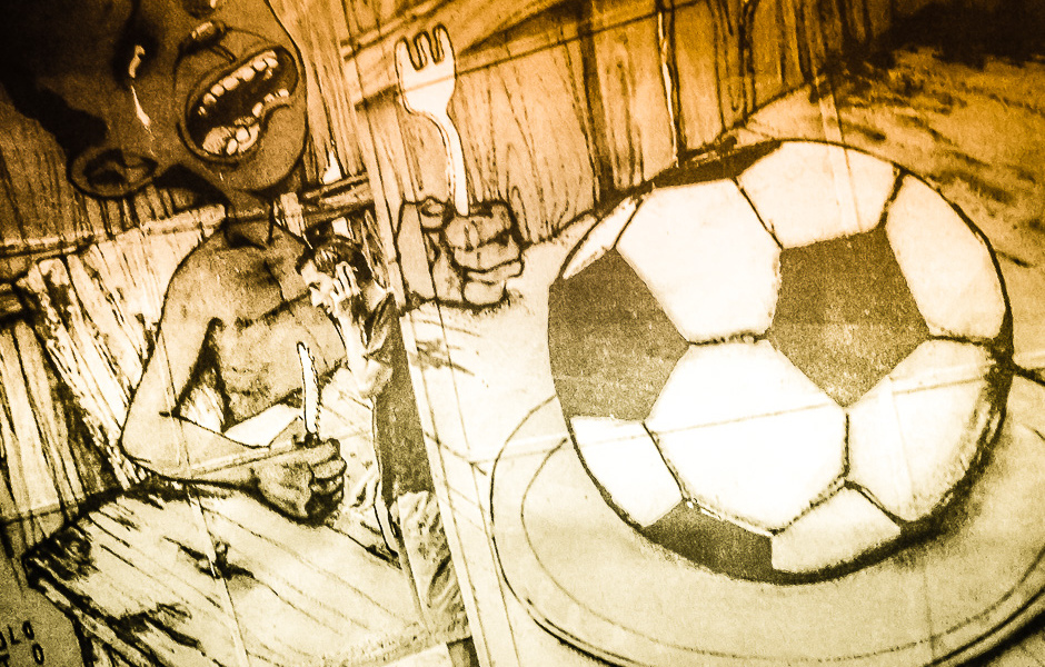 Fresque d’un joueur et d’un ballon de foot au Brésil