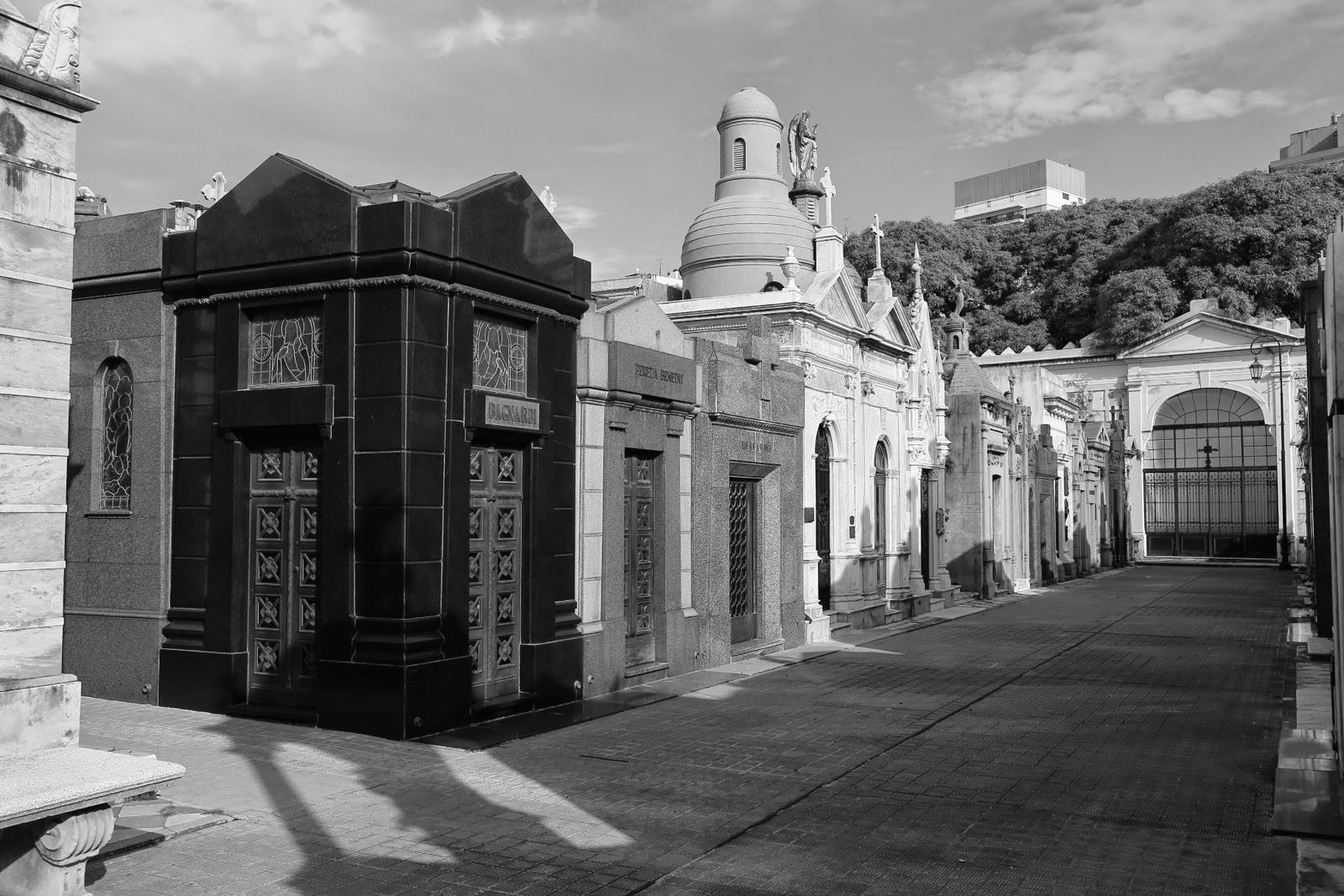 Allée du cimetière en noir et blanc