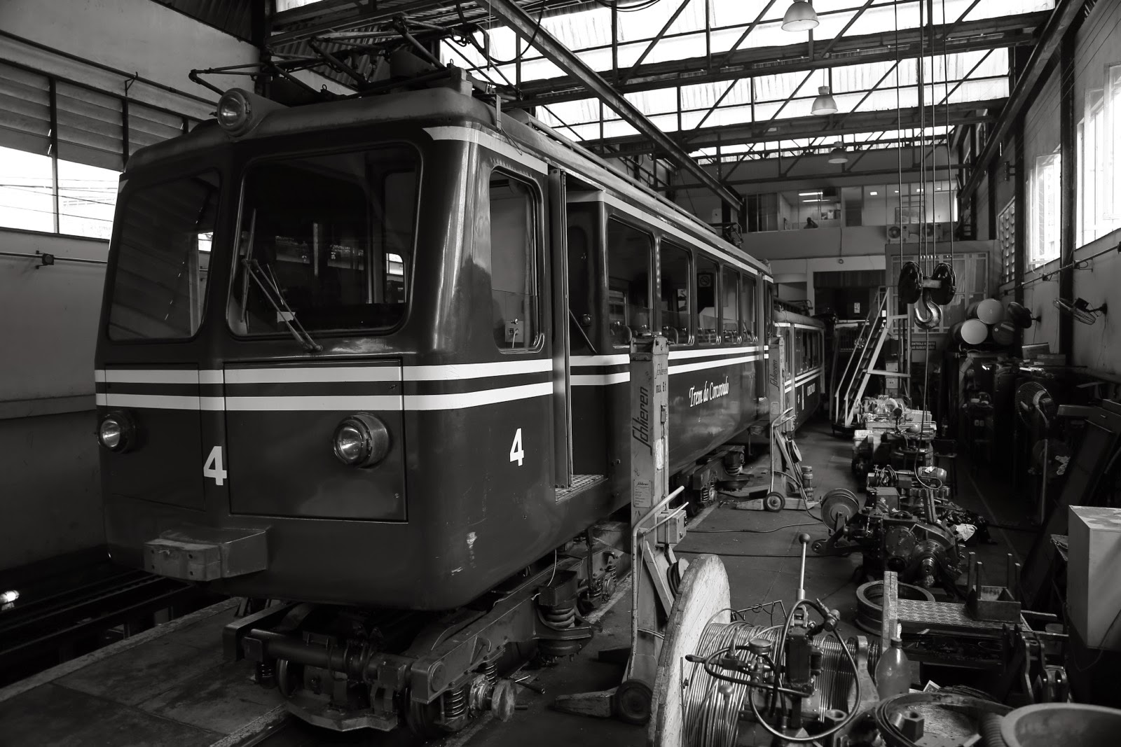Le petit train du Corcovado en noir et blanc