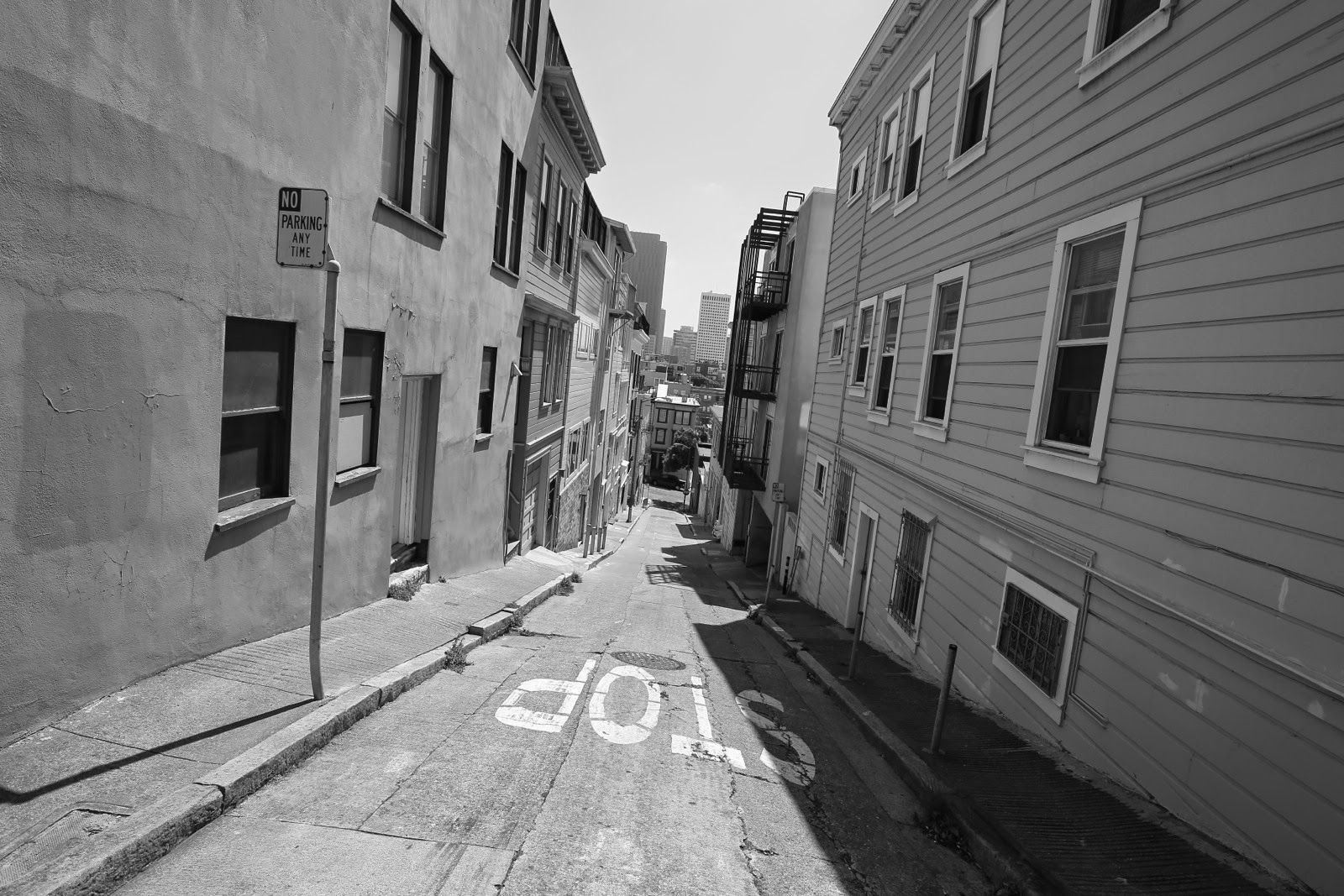 Une ruelle de Telegraph Hill en noir et blanc