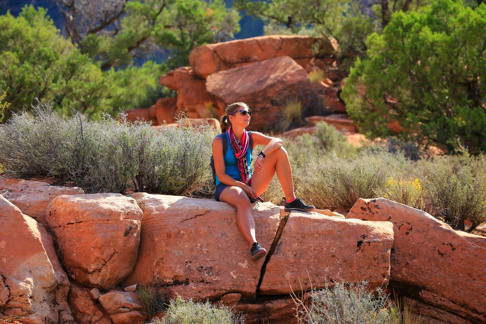 Pause sur les rochers du Watchman Trail