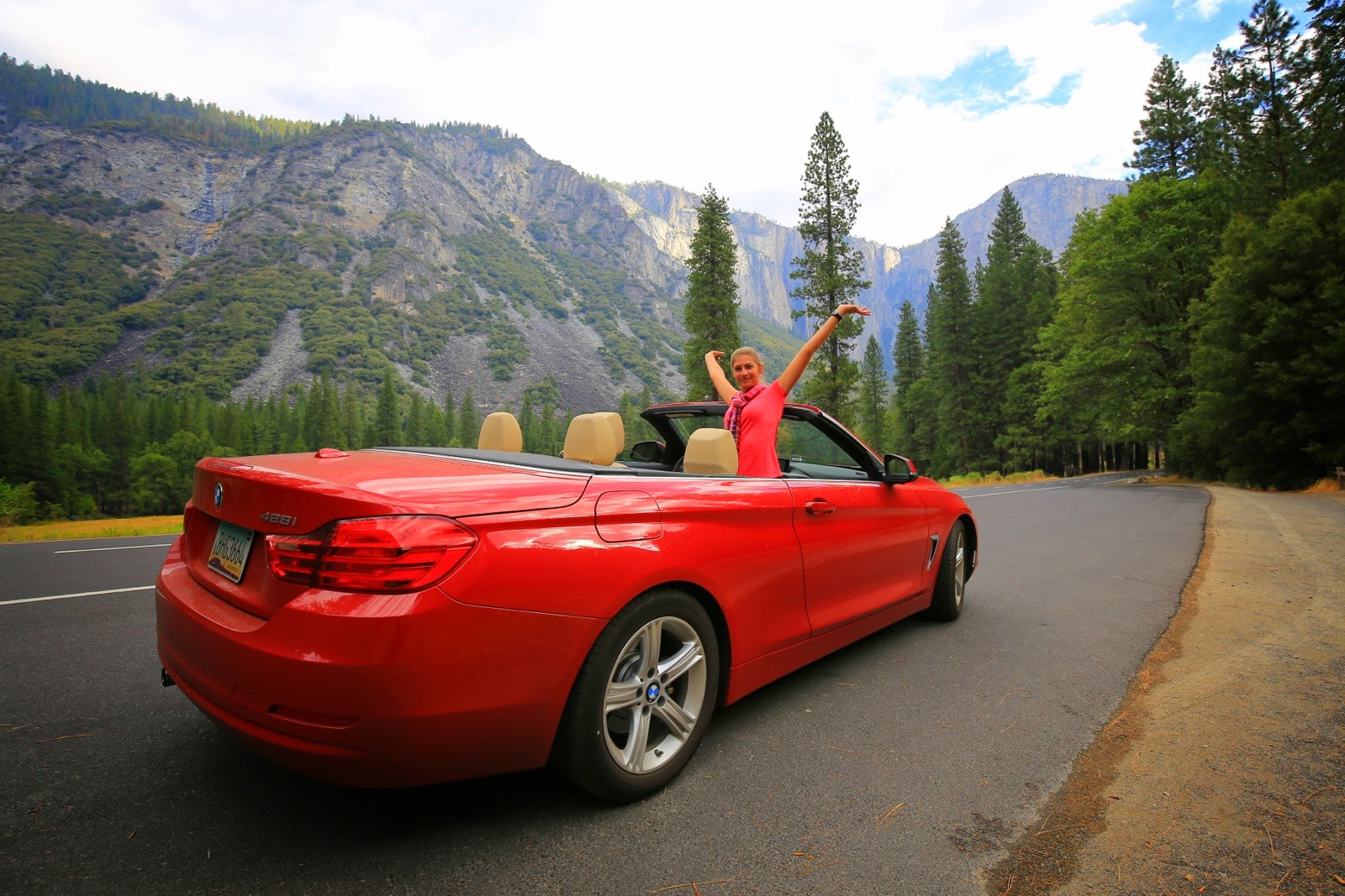 Notre BMW cabriolet sur la route du Yosemite