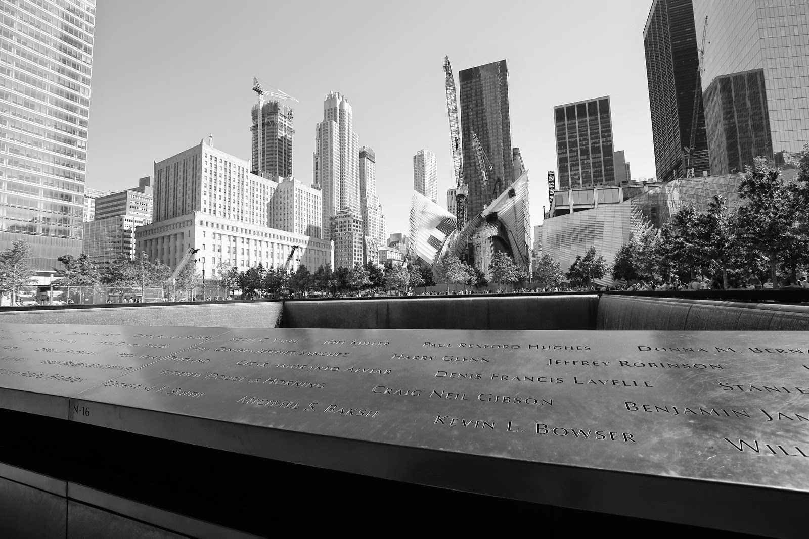 Le 9/11 Memorial en noir et blanc