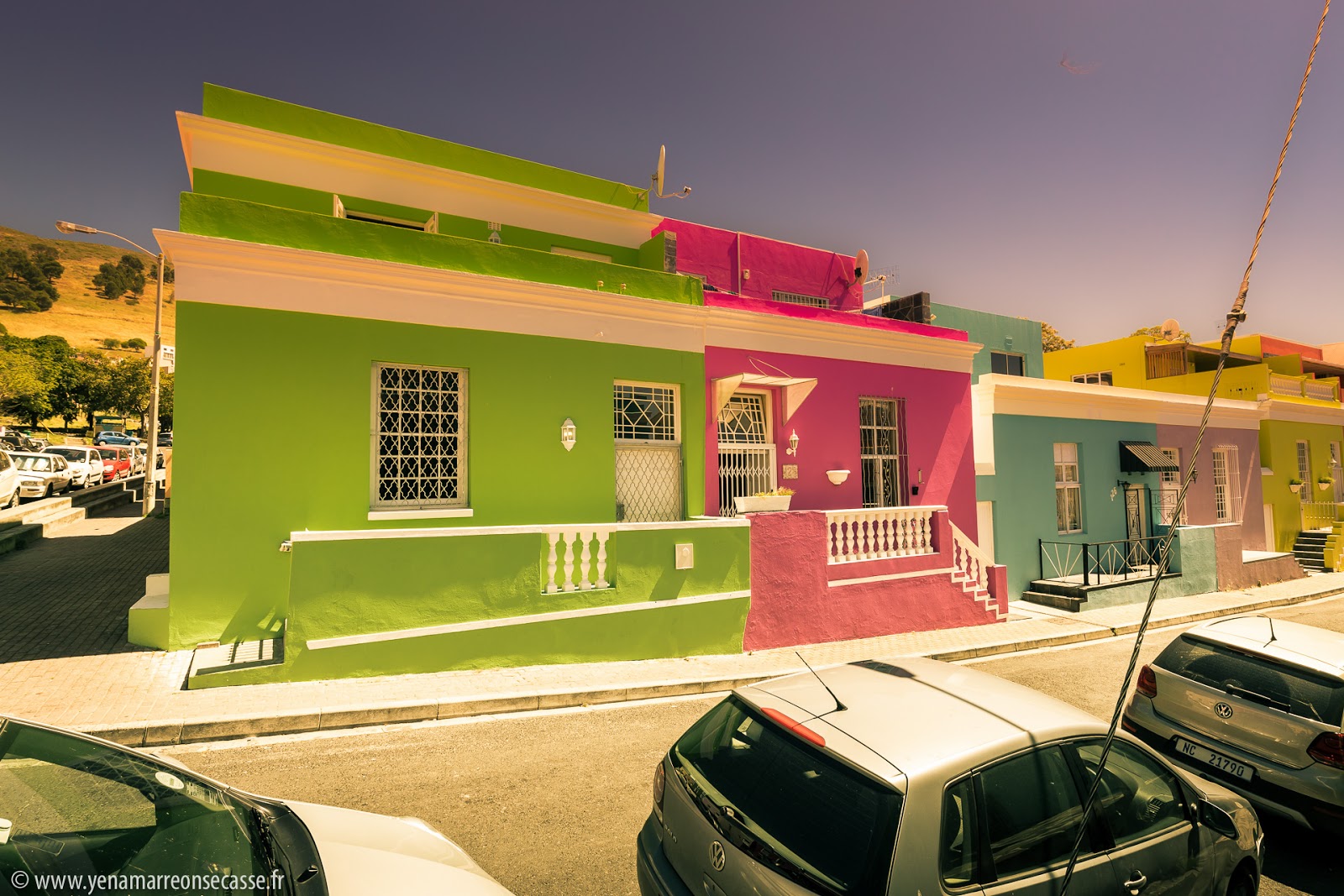 Façades vert et rose de Bo-Kaap