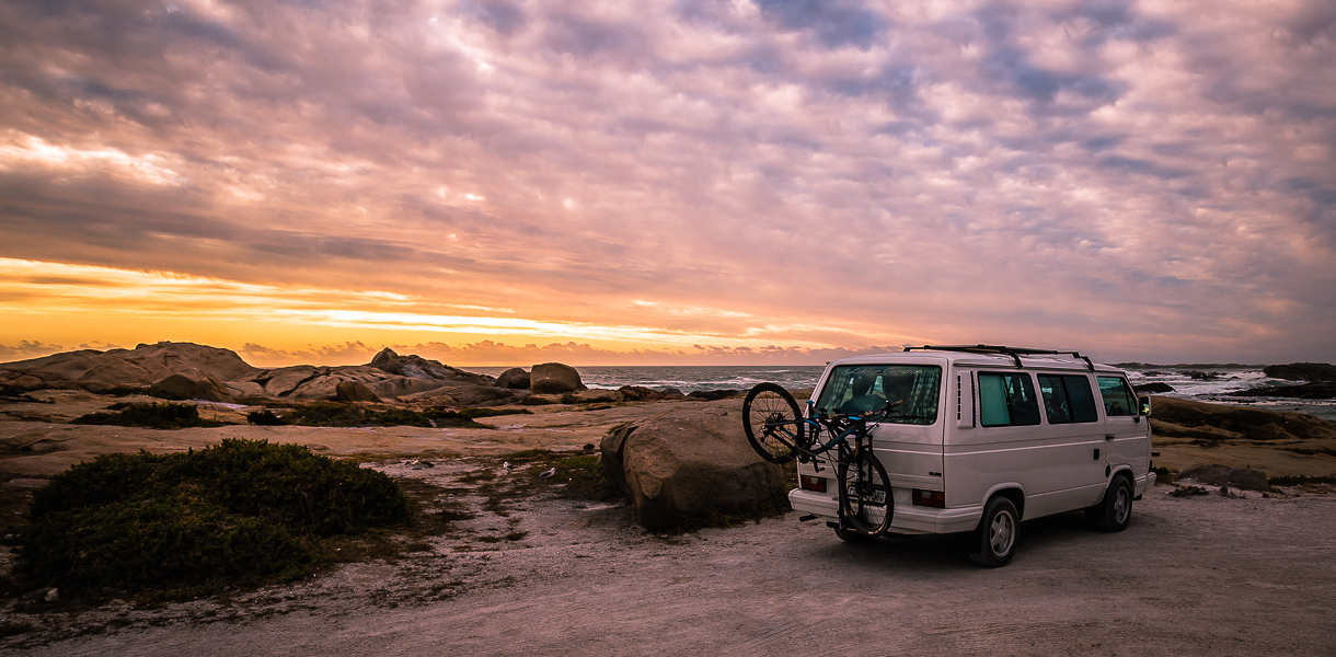 Notre campervan au coucher du soleil en Afrique du Sud