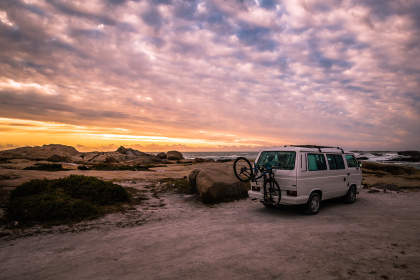Notre campervan au coucher du soleil en Afrique du Sud