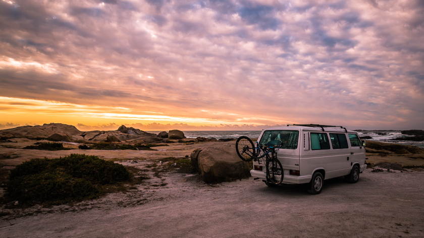 Notre campervan au coucher du soleil en Afrique du Sud